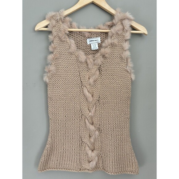 Jenni Max NYC Women’s Sleeveless Beige Knit Fur Sweater Size Medium - Picture 1 of 5